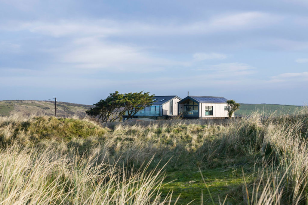 View of Dune Lodge luxury holiday accommodation in the dunes at Gwithian 